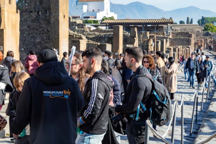 From Naples: Pompeii Skip-the-Line Entry Ticket and Tour - Naples pickup points and the Worldtours sign